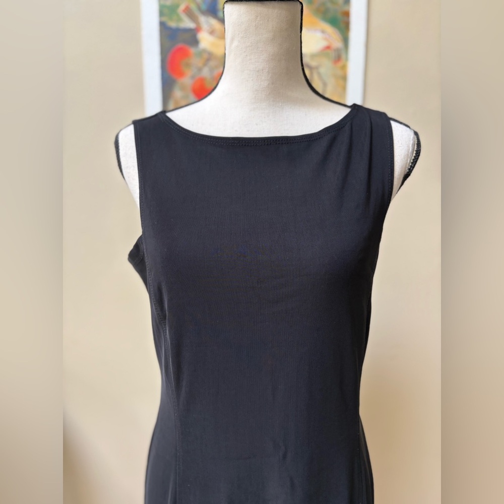 VINTAGE Classic Black LBD Stretch Midi Dress - Picture 3 of 7